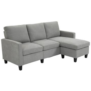 HOMCOM Canapea de colt modulara si moderna, canapea 3 locuri cu peninsula reversibila din material textil gri deschis, 197x139x 91 cm | Aosom Romania