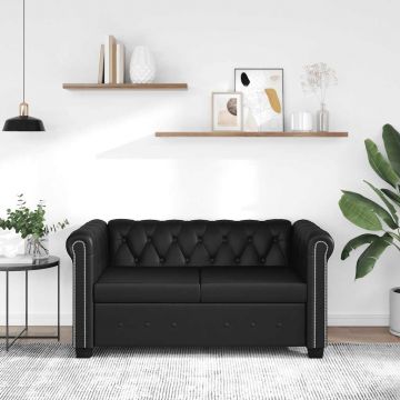 vidaXL Canapea Chesterfield cu 2 locuri, piele artificială, negru