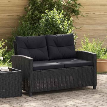 vidaXL Canapea de grădină cu 2 locuri cu perne, negru, 124 cm, poliratan