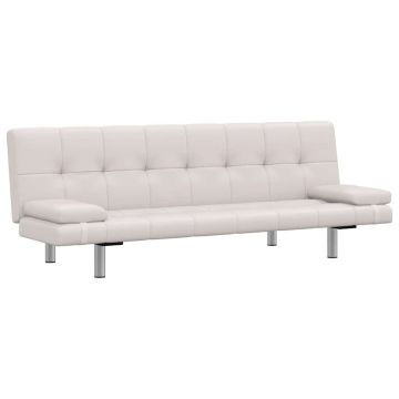 vidaXL Canapea extensibilă 2 perne, piele artificială, reglabil, crem