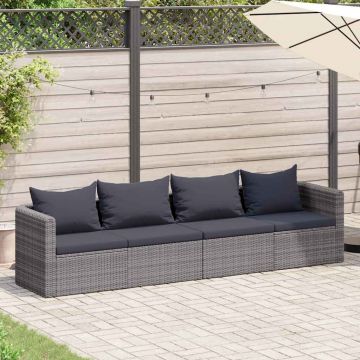 vidaXL Set canapea de grădină cu perne, 4 piese, gri, poliratan