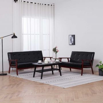 vidaXL Set de canapele, 2 piese, negru, piele ecologică