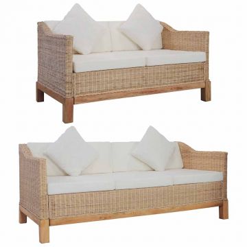 vidaXL Set de canapele cu perne, 2 piese, culoare naturală, ratan