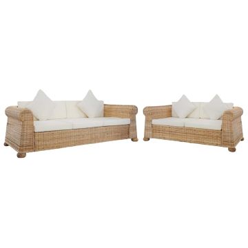 vidaXL Set de canapele cu perne, 2 piese, natural, ratan