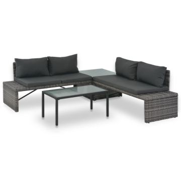 vidaXL Set mobilier de grădină cu perne, 3 piese, gri, poliratan