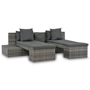 vidaXL Set mobilier de grădină cu perne, 4 piese, gri, poliratan