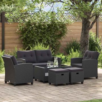 vidaXL Set mobilier de grădină cu perne, 6 piese, negru, poliratan
