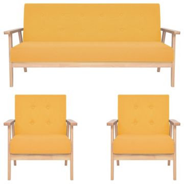 vidaXL Set de canapele, 3 piese, galben, material textil