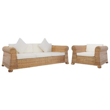vidaXL Set de canapele cu perne, 2 piese, natural, ratan