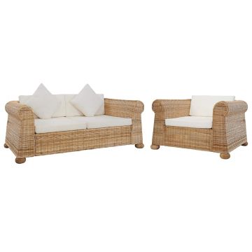 vidaXL Set de canapele cu perne, 2 piese, ratan natural