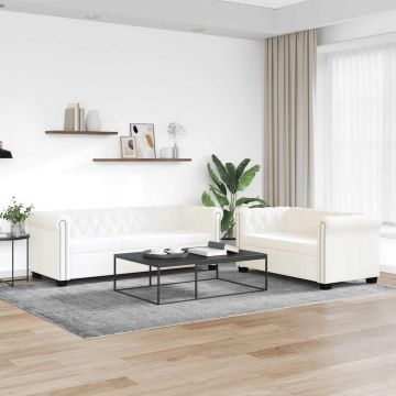 vidaXL Canapea Chesterfield cu 2 și 3 locuri, piele ecologică, alb