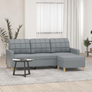 vidaXL Canapea cu 3 locuri și taburet, gri deschis, 180 cm, textil
