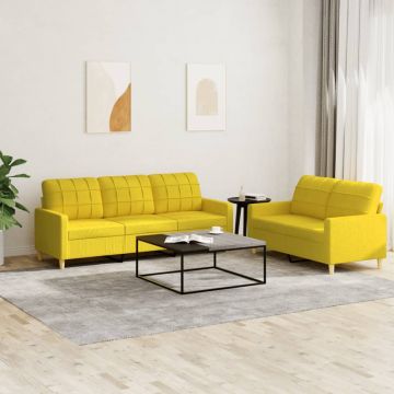 vidaXL Set de canapele cu perne, 2 piese, galben deschis, textil