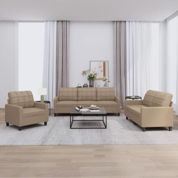 vidaXL Set de canapele cu perne, 3 piese, cappuccino, piele ecologică