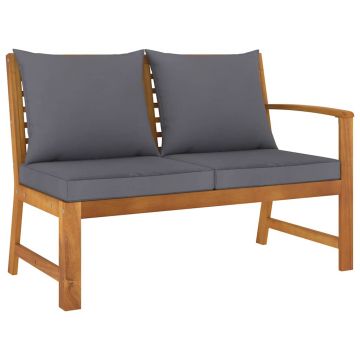 vidaXL Bancă de grădină, perne gri închis, 114,5 cm, lemn masiv acacia