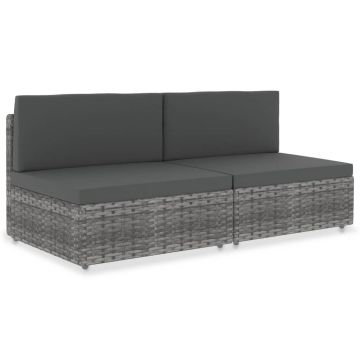 vidaXL Canapea modulară cu 2 locuri, gri, poliratan
