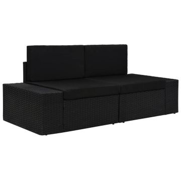 vidaXL Canapea modulară cu 2 locuri, negru, poliratan