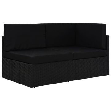 vidaXL Canapea modulară cu 2 locuri, negru, poliratan