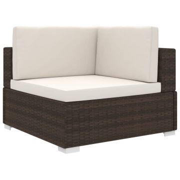 vidaXL Scaun modular de colț, 1 buc., maro, poliratan, cu perne