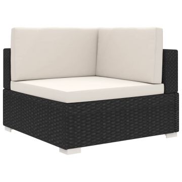 vidaXL Scaun modular de colț, 1 buc., negru, poliratan, cu perne
