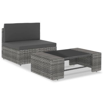vidaXL Set mobilier de grădină, 2 piese, gri, poliratan