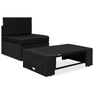 vidaXL Set mobilier de grădină, 2 piese, negru, poliratan