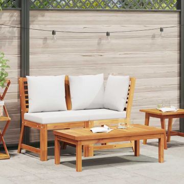vidaXL Set mobilier de grădină, 3 piese, perne crem, lemn masiv acacia