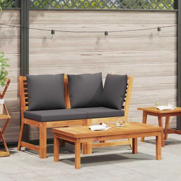 vidaXL Set mobilier de grădină, 3 piese, perne gri închis, lemn acacia