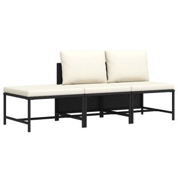 vidaXL Set mobilier de grădină cu perne, 3 piese, negru, poliratan