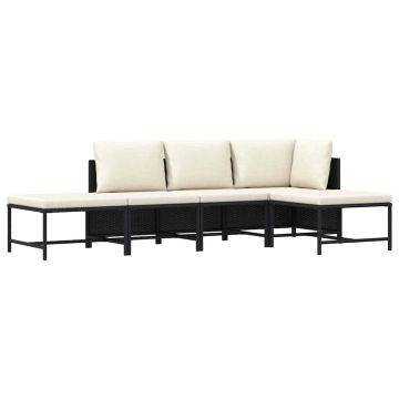 vidaXL Set mobilier de grădină cu perne, 5 piese, negru, poliratan
