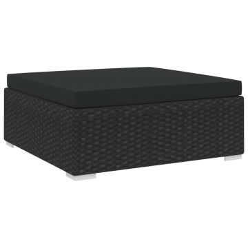 vidaXL Taburet modular, 1 buc., cu pernă, negru, poliratan