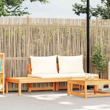 vidaXL Bancă de grădină cu masă, perne alb crem, lemn masiv de acacia