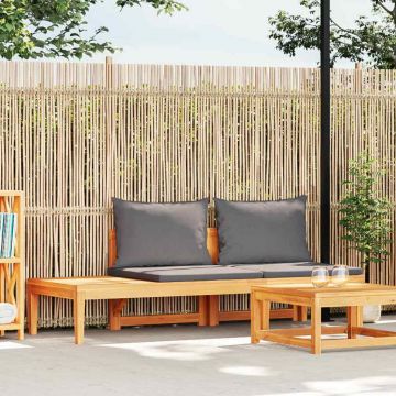vidaXL Bancă de grădină cu masă, perne gri închis, lemn masiv acacia