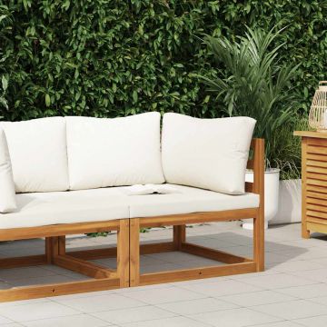 vidaXL Canapea colțar modular cu perne, alb crem, lemn masiv de acacia