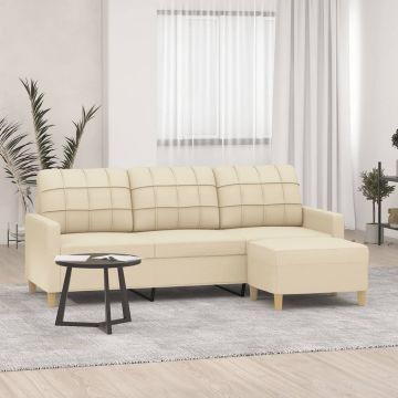 vidaXL Canapea cu 3 locuri cu taburet, crem, 180 cm, material textil