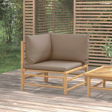 vidaXL Canapea de colț pentru grădină, perne gri taupe, bambus6