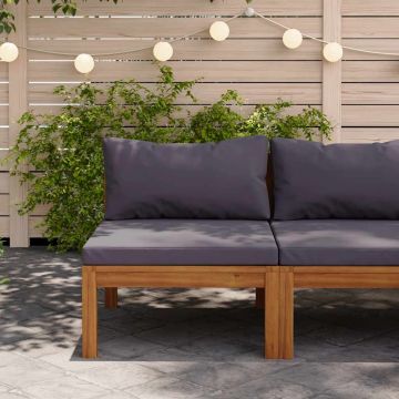 vidaXL Canapea de mijloc modulară, perne gri închis, lemn masiv acacia
