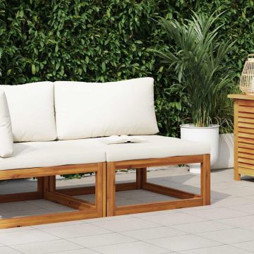 vidaXL Canapea modulară de mijloc, perne alb crem, lemn masiv acacia