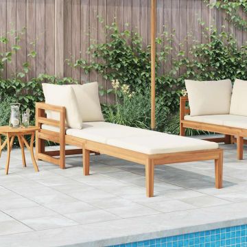 vidaXL Șezlong cu 1 cotieră, alb crem, lemn masiv de acacia