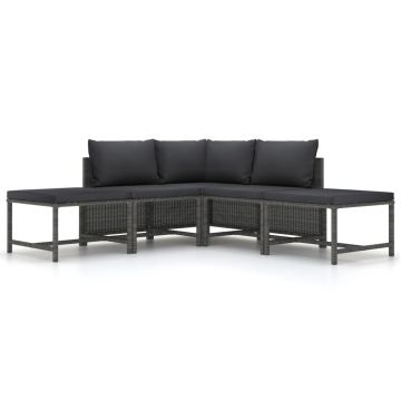 vidaXL Set canapea de grădină cu perne, 5 piese, gri, poliratan