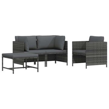 vidaXL Set canapele de grădină cu perne, 4 piese, gri, poliratan