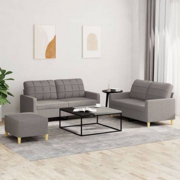 vidaXL Set de canapea cu perne, 3 piese, gri taupe, material textil