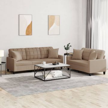 vidaXL Set de canapele cu perne, 2 piese, cappuccino, piele ecologică