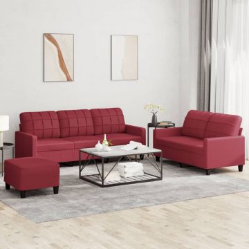 vidaXL Set de canapele cu perne, 3 piese, roșu vin, piele ecologică