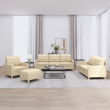 vidaXL Set de canapele cu perne, 4 piese, crem, textil