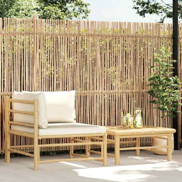 vidaXL Set mobilier de grădină, 2 piese, perne alb crem, bambus