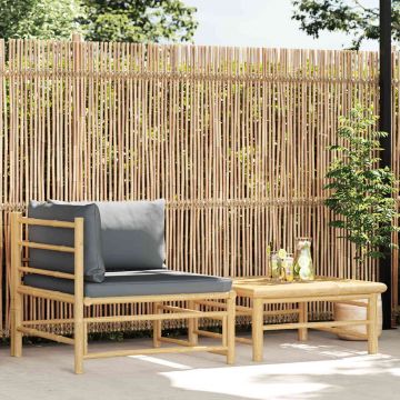 vidaXL Set mobilier de grădină, 2 piese, perne gri închis, bambus
