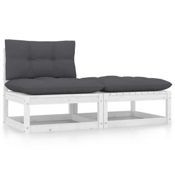 vidaXL Set mobilier de grădină cu perne, 2 piese, alb, lemn masiv pin