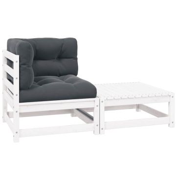 vidaXL Set mobilier de grădină cu perne, 2 piese, alb, lemn masiv pin