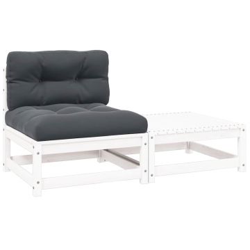 vidaXL Set mobilier de grădină cu perne, 2 piese, alb, lemn masiv pin